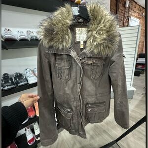 🔴SOLD🔴Brown and tan faux fur lined bomber jacket jacket #fauxfur